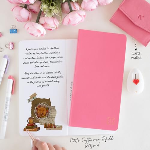 Image of NEORAH - PETITE Dotgrid Notebook SOFT COVER | Organiser REFILL | Dotted notebook Journal | 110 GSM | 160 pages (Size 21.0 cm x 10.5 cm)Journaling Writing Note Taking Diary, Travellers Notebook - PINK