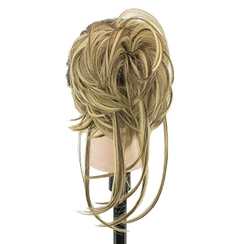 IMISSU 2PCS Messy Hair Bun Piece Updo Long Scrunchies Wrap Ponytail Extension Wavy Hairpieces Chignon Headband (2PCS Light Brown Blonde) - Image 4