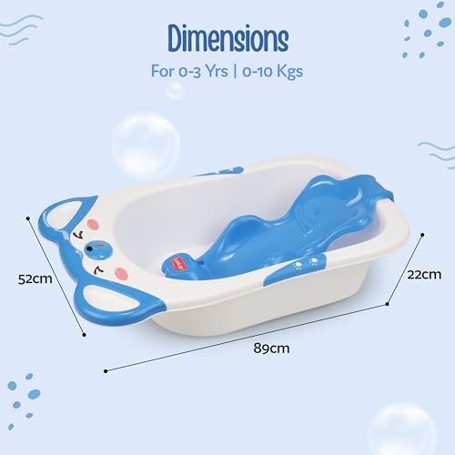 Image of LuvLap Bubble Baby Bathtub (White & Blue) & Anti Slip Baby Plastic Bath Chair (Blue) for 6 Month - 3 Years, Bathtub with Drain Plug, Baby Bath Seat /Sling with Non Slip Suction Base