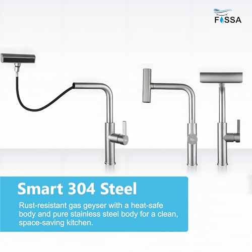Image of Fossa Pull-Out Kitchen Faucet | Stainless Steel Sink Faucet with Single Lever Control | Rainfall & Waterfall Flow Modes | 360 Swivel Spout | Pull-Out Spray for Kitchen Sinks Silver (Matte Finish)