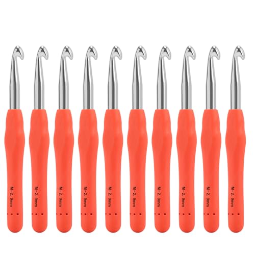 Image of Vodiye 10PCS Crochet Hooks, Professional Extra Long 9.0mm, Ergonomic Handle, Plastic, Orange, Perfect for Beginners and Experienced Crochet Hooks Lovers