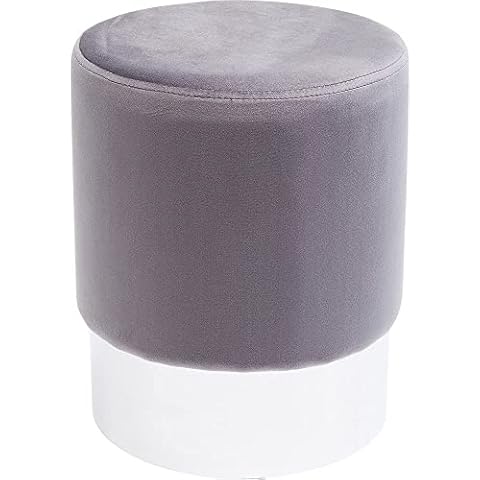 Kare 83122 Design Polsterhocker Cherry Brass, kleiner, moderner Design Hocker mit Samtbezug, rund, 35 cm, Hellgrau-silber Cover