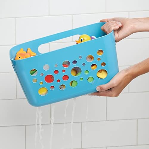 mDesign Kids Bathroom Storage Unit - Colourful Bath Caddy with Suction Cups - Plastic Bathroom Organiser - Blue