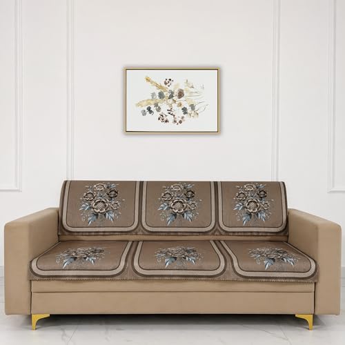 Image of Homerz Premium Waterproof Jasmine Joe Sofa Seat Cover - Floral Printed Sofa Protector | Non-Slip, Washable & Durable Sofa Protector (Mouse, 7 (3+2+2) Seater with Back)