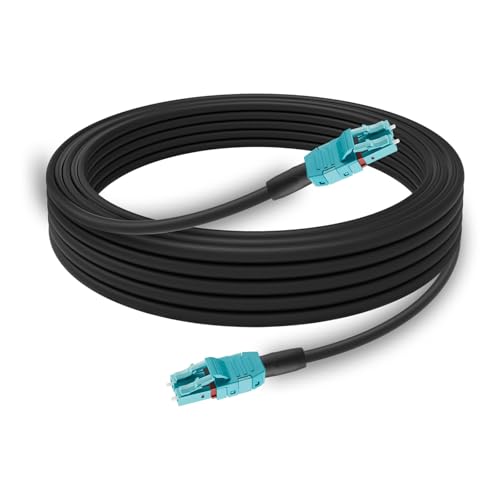 99FT/30M OM3 LC to LC Outdoor Armored Fiber Patch Cable, Direct Burial Industrial TPU Duplex Multimode Fiber Optic Cable, 40Gb/10Gb, 50/125 um, Uniboot LC-LC Fiber Patch Cable,OD 5mm