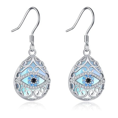 Evil Eye Earrings 925 Sterling Silver Moonstone Evil Eye Earrings Protection Amulet Jewelry for Women