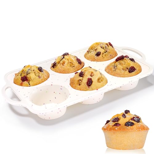 CAKETIME Teglia per muffin Jumbo, struttura in metallo rinforzato, 8,9 cm, grande teglia per muffin con manico, antiaderente, teglia per muffin giganti fatti in casa, cupcake, frittate