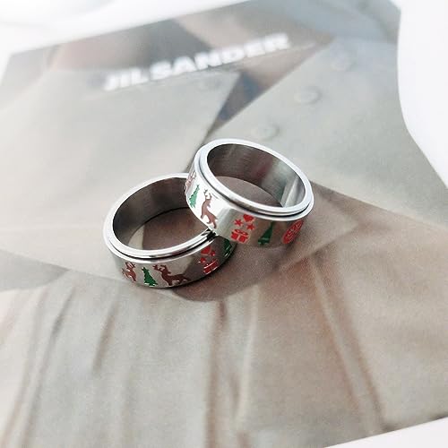 Christmas Fidget Spinner Band Ring For Women Men Classic Christmas Red Green Color Stainless Steel Anxiety Ring Stress Relief Snowflake Xmas Tree Stetament Comfort Fit Rotatable Jewelry Fashion Gift (8) #TOP5