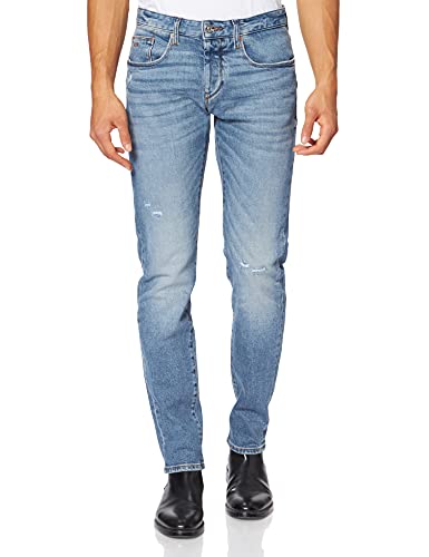 A|X ARMANI EXCHANGE Men's Light Wash Distressed 5 Pocket Skinny Jeans, Indigo Denim, 38