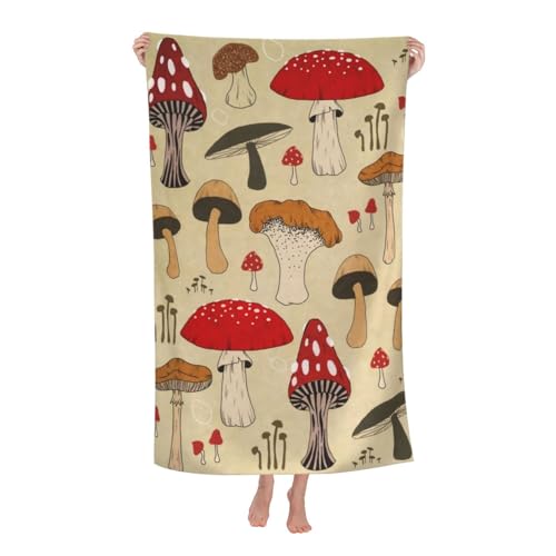 HKHEHOP Vintage Mushroom Art Beach Towel Quick Dry Microfiber Bath Towels for Bathroom Soft Sand Free Beach Towels Summer Essentials Travel Swimming Decor Gifts for Women Men
