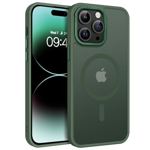 GUAGUA Coque Magnétique pour iPhone 14 Pro Max 6.9'', Compatible avec MagSafe, Protection Antichoc Qualité Militaire, Étui Housse Arrière Translucide Givrée, Anti-Empreintes Digitales (Vert)