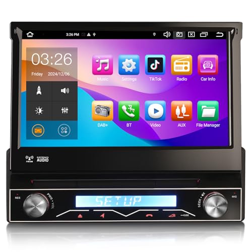【Android 14, 8 Core,4 GB RAM + 64 GB ROM】Autoradio 1 Din con Schermo ha Octa Core, 2 * A75 + 6 * A55 64-bit 1800MHz CPU, i punteggi dei benchmark superano i 170.000. elaborazione ad alta velocità e avvio rapido. Supporta 3 USB fino a 3 * 256GB di memoria estesa. Schermo IPS multi-touch da 7 pollici e design Smart UI. supporta controllo del volante, Bluetooth, 4G/WiFi, FM/ AM radio, navigazione GPS, USB, CD, DVD,schermo diviso.Scattante e reattivo, eccellente capacità multitasking.