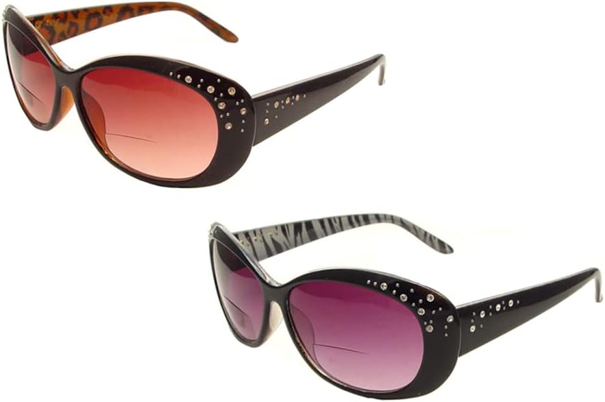 Women Fashion Designer Oversized Lenses Bifocal Sun Readers Sunglasses Reading Glasses with Rhinestone (2 Pairs, 2.25)