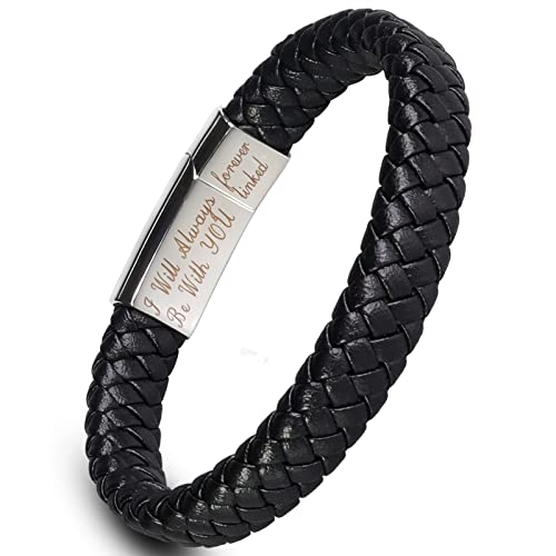 Yuzhejie To My Son Leather Bracelet, Men Row Magnetic Closure Personalized Bracelets, I Will Always Be With You,Forever Linked '' Men Handmade Braided Rope Leather Wristband Bracelet Gift For Son #TOP4