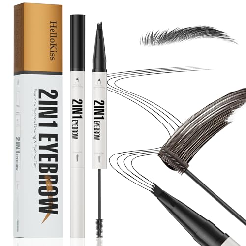 2 En 1 Lápiz de Cejas Waterproof - a Prueba de Manchas y Duradero + Cepillo Tinte Para Cejas, Mágico Para Cejas Maquillaje Naturales (Negro 05)