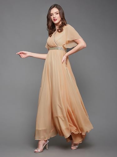 Image of Miss Chase Women's V-Neck Flared /Bell Sleeves Fit & Flare Maxi Dress