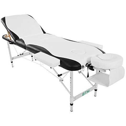 Massage Table Couch Bed Aluminium Deluxe Lightweight Professional Beauty Tattoo Spa 3 Section with Premium PU Leather and 5 cm Multi-Layer Foam Headrest Arm Support and Carrying Bag (White) Cover