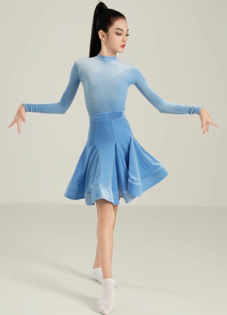 Abito da Ballo da Sala A Maniche Lunghe per Bambine Ideale per Esibizioni di Salsa E Tango Feste Competizioni E Allenamenti di Danza(130Cm)