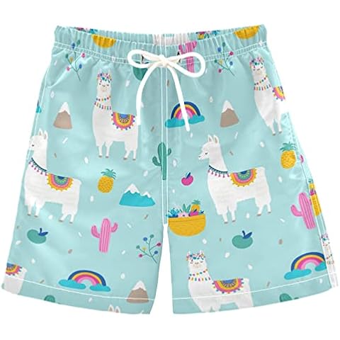 Anantty Boys Swim Trunks Cute Llama Alpaca Cactus Swimming Beach Board Shorts Trunks Swimwear Bathing Suit Swimsuit Beachwear Cover