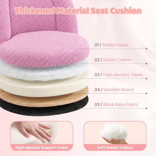Image of DurayLoly Vanity Chair Armless Cute Desk Chair with Wheels Soft Teddy Fleece Swivel Task Chair Adjustable Height & Silent Casters Ideal for Vanity Table, Bedroom & Dorm Lilac Purple