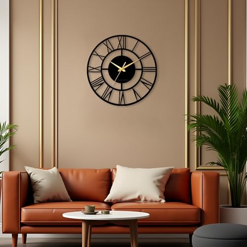 Image of Auromin Modern Metal Wall Clock for Living Room | Antique Silent Wall Watch for Bedroom, Drawing Room, Office, Kitchen, House and Hall | Fancy Stylish Large Wallclocks for Home Decor