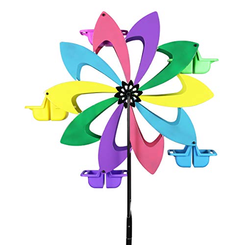 Exhart Spinning Ferris Wheel Bird Feeder Moves w/Weight of up to 12 Birds â€“ 8 feet Tall Giant Metal Bird Feeder w/Multicolor Metal Finish and Feeding Baskets, Bird Feeder Spinner 24in L x 95in H