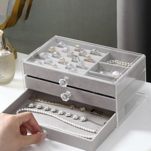 Boîte d'organisateurs de bijoux 3 couches et présentoir bagues