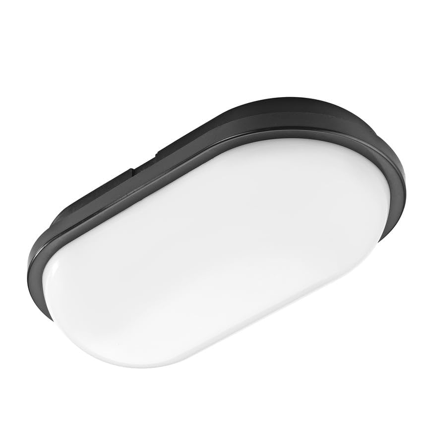 Horoz Electric Kellerlampe LED AYDOS Schwarz 20W 4200K Neutralweiß 2050lm - Ovalleuchte Deckenleuchte Wandlampe - Feuchtraumleuchte IP65 - Kellerleuchte für Badzimmer Garten Garage Flur Werkstatt