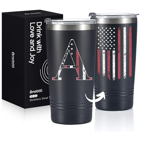 Onebttl Personalized Gifts for Men, Initial Birthday Gifts for Dad, Grandpa, Uncle, Brother, Friends, American Flag Tumbler - 20oz Insulated Stainless Steel Tumbler - A Cover