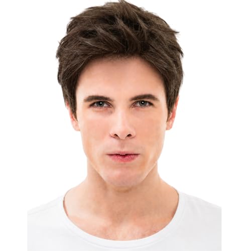 HUNIGIR Mens Brown Wig Short Straight Brown Wig Layered Male Heat Resistant Synthetic Hair Replacement