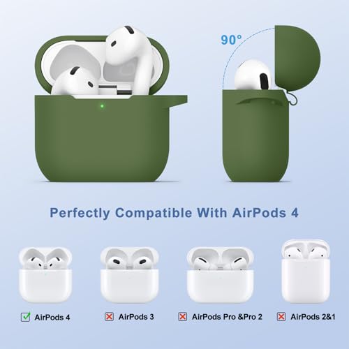 Image of Tobfit Case for AirPods 4 Case Cover 2024 with Lanyard & Keychain, Soft Silicone Protective Case for Apple AirPods 4th Generation, Full Protection, Support Wireless Charging, Grass Green