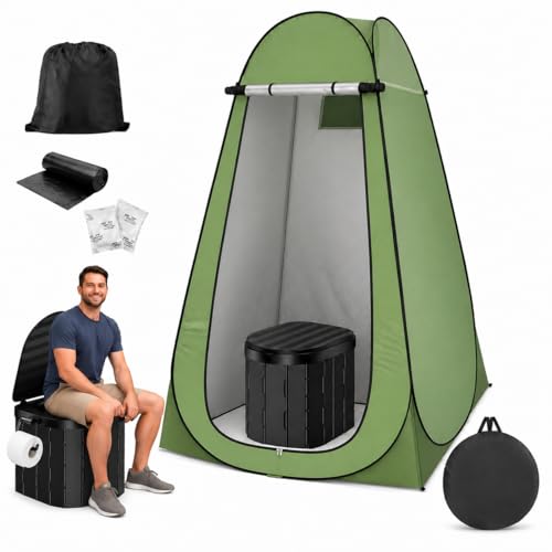 SKY-TOUCH Portable Camping Toilet Kit with Pop-Up Privacy Tent Foldable Outdoor Toilet Storage Bag Paper Holder Toilet Bags & Waste Gel Packs Beach Hiking Travel & Emergency Use