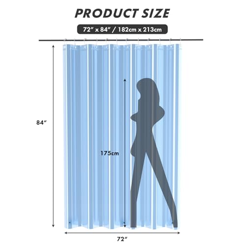 Image of AmazerBath Extra Long Shower Curtain Liner, Clear Blue Shower Liner 84 Inches Long, 72x84 Plastic Shower Curtain Liners, Cute Tall Shower Liner, PEVA Bathroom Shower Curtain Liners & 3 Magnets