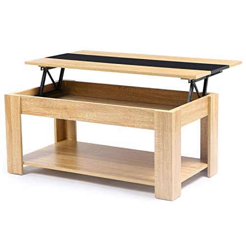IDMarket - Table Basse contemporaine Georgia Plateau relevable Bois Noir et Imitation hêtre