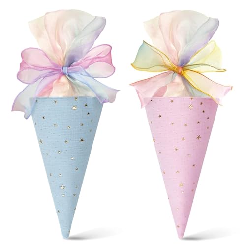 DmDoyy 2 Stück Geschenktüte Schultüte, Geschwister Schultüte, Für Geschenk Zur Einschulung, Füllung Kleine Zuckertüte Schultüten Für Schüler Studenten (Blau+Rosa)
