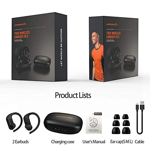 HAPPYAUDIO S1 Bluetooth 5.0 TWS Fone de ouvido sem fio esportivo com ganchos de ouvido Controle de v