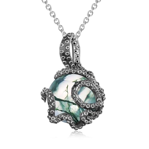 TYSO Octopus Necklace for Women,925 Sterling Silver Moonstone Octopus Pendant Neckalces,Sea Animal Jewelry Gifts for Women Mom Sea Lover