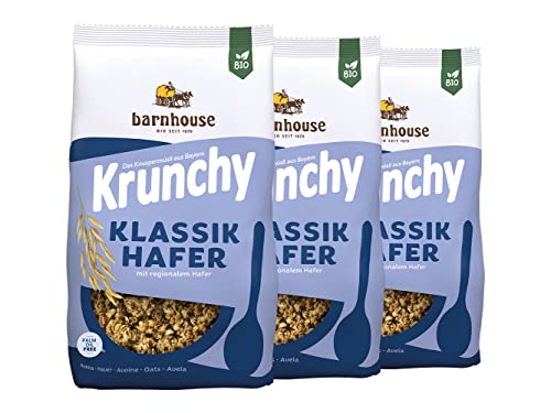 Barnhouse Krunchy Klassik Hafer, Bio Hafer-Knuspermüsli aus Bayern, 3 x 600 g