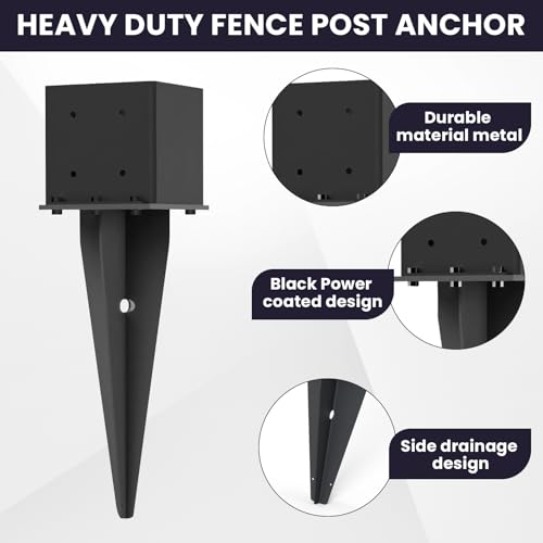 2 Pcs 6"x6" Fence Post Anchor Ground Spike 22"(Actual 5.6"x5.6") Heavy Duty Metal Fence Post Anchor with Black Powder-Coated for Deck,Fence,Porch,Railing,Mailbox