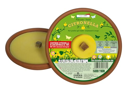 Fiaccola in coccio alla Citronella di Java 100% Naturale – Anti Zanzare e Insetti – Diametro 15,5 cm – Durata 2,5 Ore – Cereria Di Giorgio