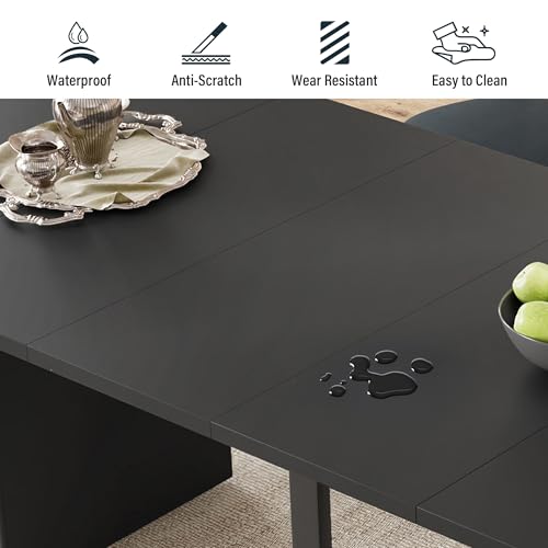 Image of weselon 42 inch-105 inch Extendable Dining Table for 4-12, Expandable Oval Dining Room Table with Fluted Pedestal Base & Reinforced Metal Support Leg, Large Modern Kitchen Table for Dining Room (Black)