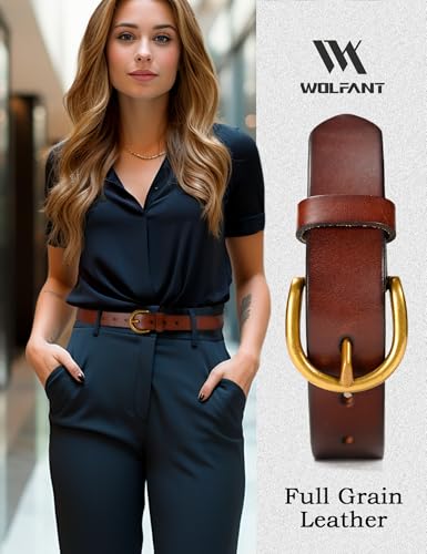 WOLFANT Womens Casual leather Jean Belt,1.1" Ladies Belt with Gold Buckle,100% Italian Full Grain Real Solid Leather4