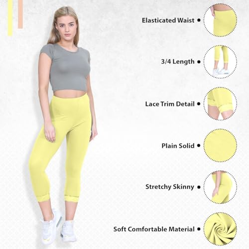 Pantalones capri 3/4 con encaje recortar Janisramone de llanura suave elástico mujer 5
