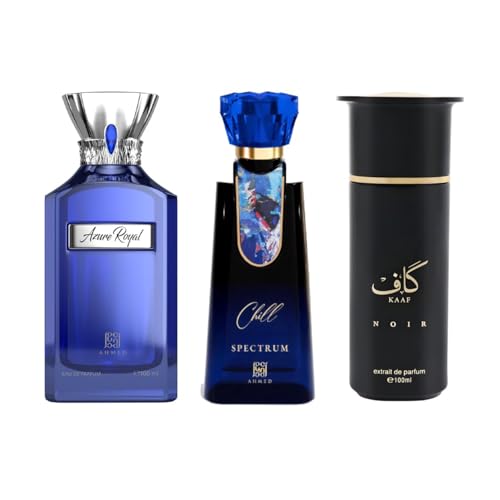 Ahmed Al Maghribi Luxury Fragrance Collection Pack of 3 | Azure Royal, Spectrum Chill & Kaaf Noir Extrait De Parfum | 3 x 100ml Long Lasting Unisex Perfume Gift Set for Men & Women