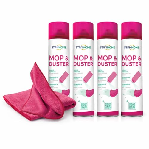 STANHOME Mop Duster 4 Unidades + Bayeta Dust Cloth, Refuerza eficacia de Accesorios y mopas Quita Polvo, Retarda acumulación de Polvo en Superficies - Fórmula antiestática
