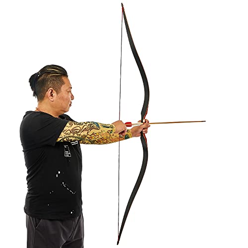 TOPARCHERY Archery 60'' Longbow Outdoor Hunting Recurve Bow and Arrow One Piece Traditional Wood Hunting Bow Right/Left Handed 30 35 40 45 50LBS with String Silencer - Thumbnail 6