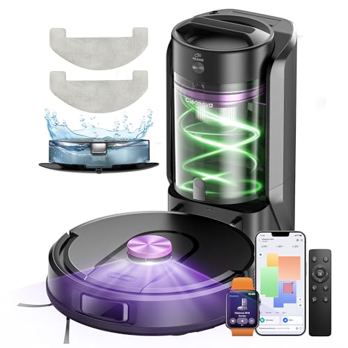 Vexilar W15 Robot Aspirador 10000Pa, con Fregona y 5 Mapa Inteligente, Autonomía 180Min, Fácil Programa, 4L Base Autovaciado sin Bolsa, Robot Aspiradora Fregadora para Suelos/Alfombras/Partícula
