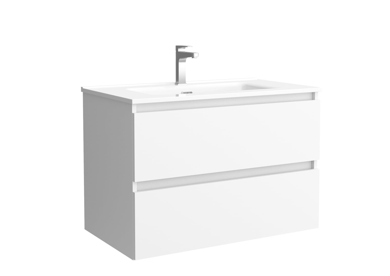 Mueble de baño Bequia 80 cm con Lavabo 100% montado de fábrica | Acabado Blanco Mate suspendido 2 cajones Cierre amortiguado Apertura con uñero | Lavabo Porcelana Blanca | Marca Salgar