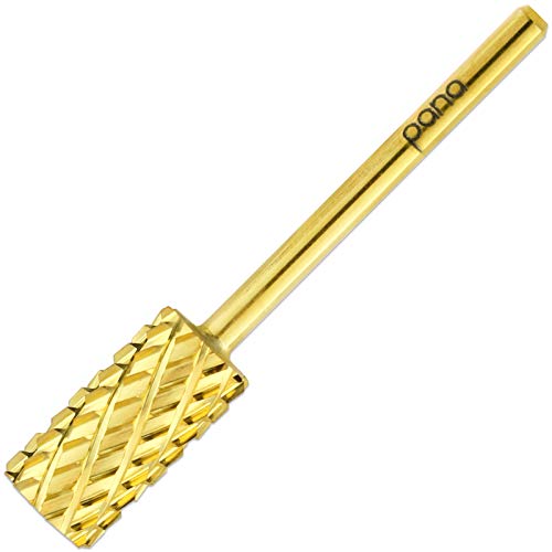 Pana Professional 3/32" Shank Size - Flat Top Large Barrel Gold Carbide Bit 4X Coarse Grit - Nail Drill Bit For Dremel Machine #TOP14