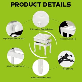 Jargrovs Banc de Piano,Banc Piano en Cuir PU épais à 10 Boutons, Tabouret Piano réglable en Hauteur à Pieds courbés en Bois Massif,Banquette Piano avec Compartiment de Rangement,Tabouret Piano Blanc - Les Beatles, Paul McCartney, John Lennon, RIngo Starr, George Harrison Jargrovs Banc de Piano,Banc Piano en Cuir PU épais à 10 Boutons, Tabouret Piano réglable en Hauteur à Pieds courbés en Bois Massif,Banquette Piano avec Compartiment de Rangement,Tabouret Piano Blanc – Image 4